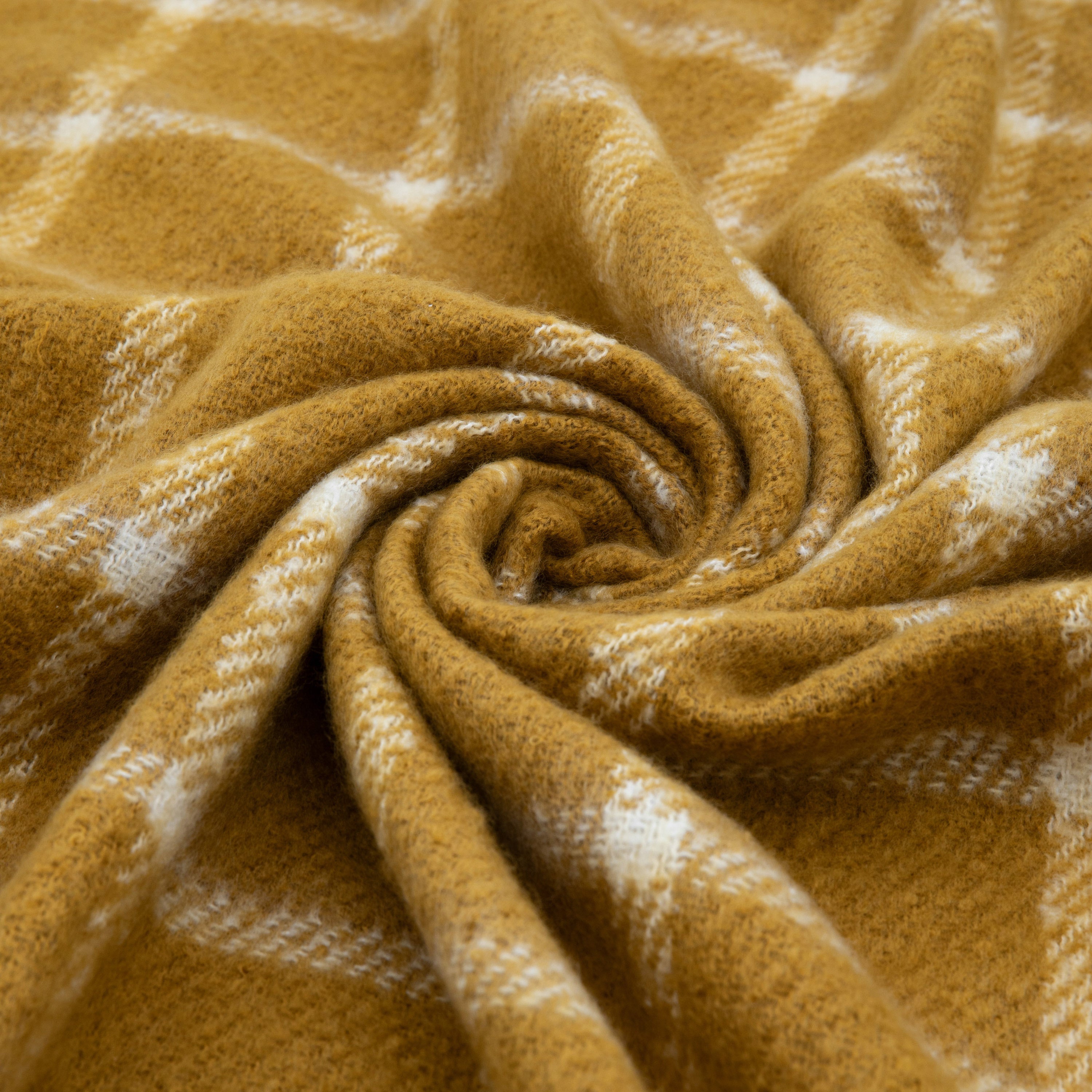 Poly Mustard Yellow Mohair Check Throw